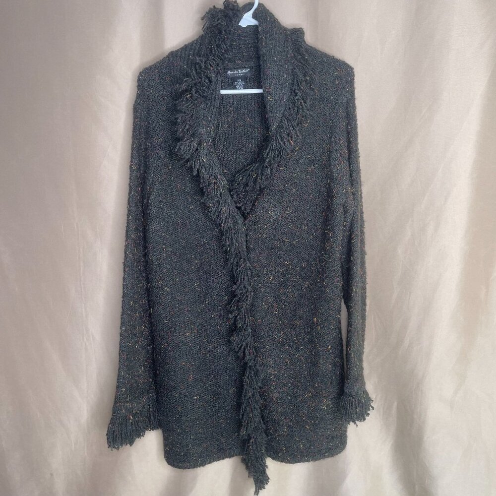 Gray Sweater with Fringe, Pink & Orange speckles | Size 2XL Alexandra Bartlett